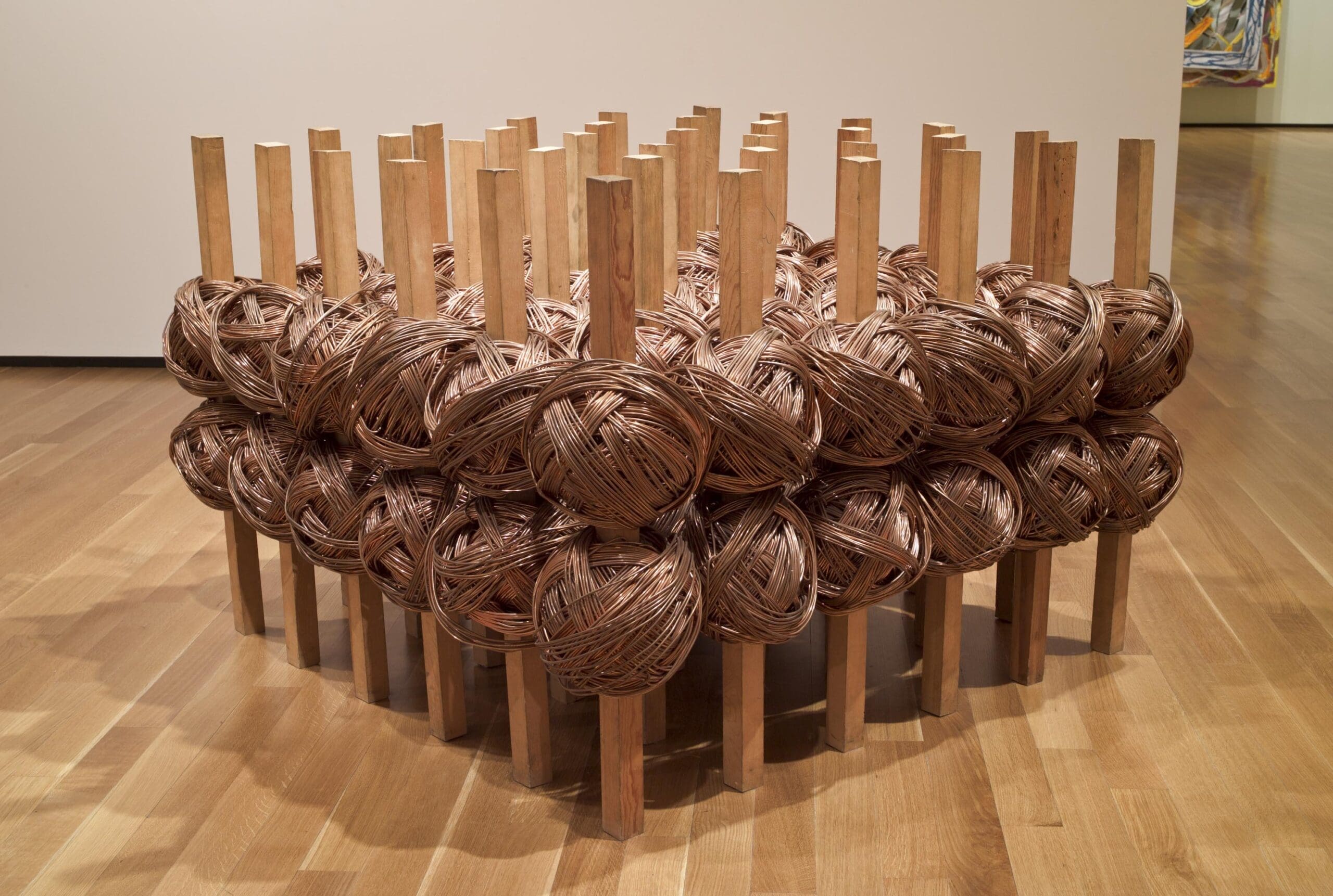Jackie Winsor, #2 Copper, 1976, Wood and copper, 34 1/2 x 51 x 51 in. Collection of the Akron Art Museum, Purchased, by exchange, with funds from Mr. and Mrs. Raymond C. Firestone
