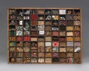 La Wilson, Retrospective, 2004–2006, assemblage, 34 7/8 x 46 1/4 x 9 1/8 in., Collection of the Akron Art Museum, Purchased, by exchange, with funds from Mr. Lucien Q. Moffitt 2006.34