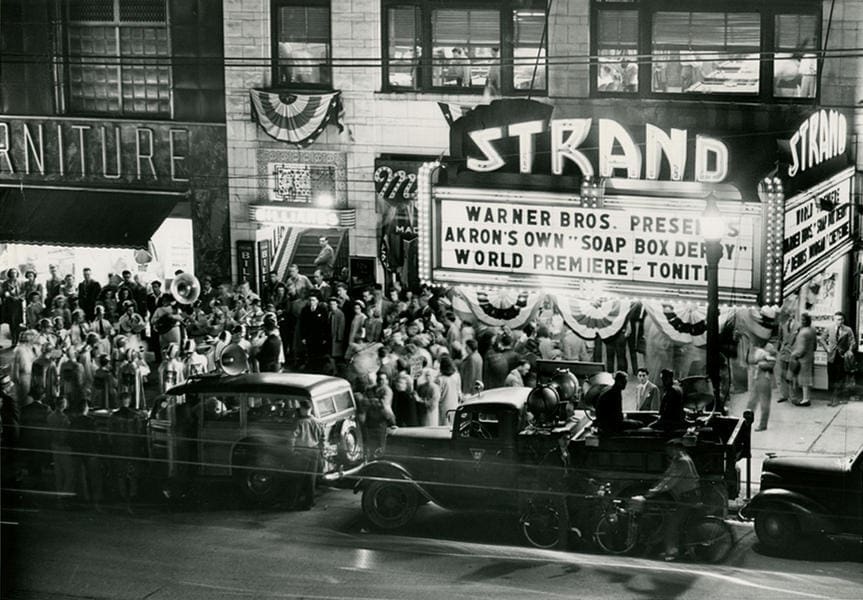 Lewis Henderson, The Strand Theater as seen from the west side of Main St., July 22, 1947, gelatin silver print, 6 5/8 x 9 ½ in., Akron Beacon Journal Archives