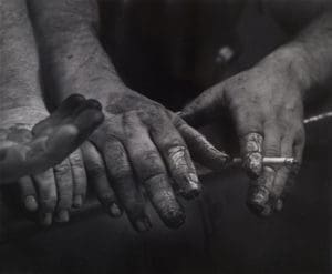 Daniel Mainzer. Hands of Firestone tire builders, 1978-1982 (printed 2011). Gelatin silver print. Museum Acquisition Fund 2011.45