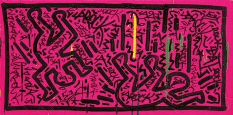 Keith Haring (Collaboration with LA II), Untitled, 1982. Acylic and ink on fiberboard. Collection of the Rubell Museum. Keith Haring copyright with the Keith Haring Foundation.