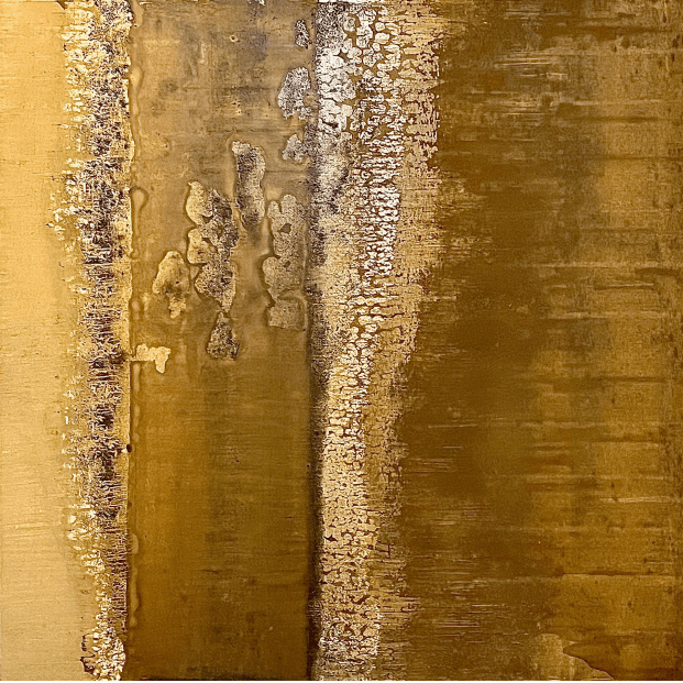 REVELATION_COVENANT, 2023. Emulsion, molasses, clay, ash, rust, chalk, and resin on canvas. 36 H x 36 W x 2 in.