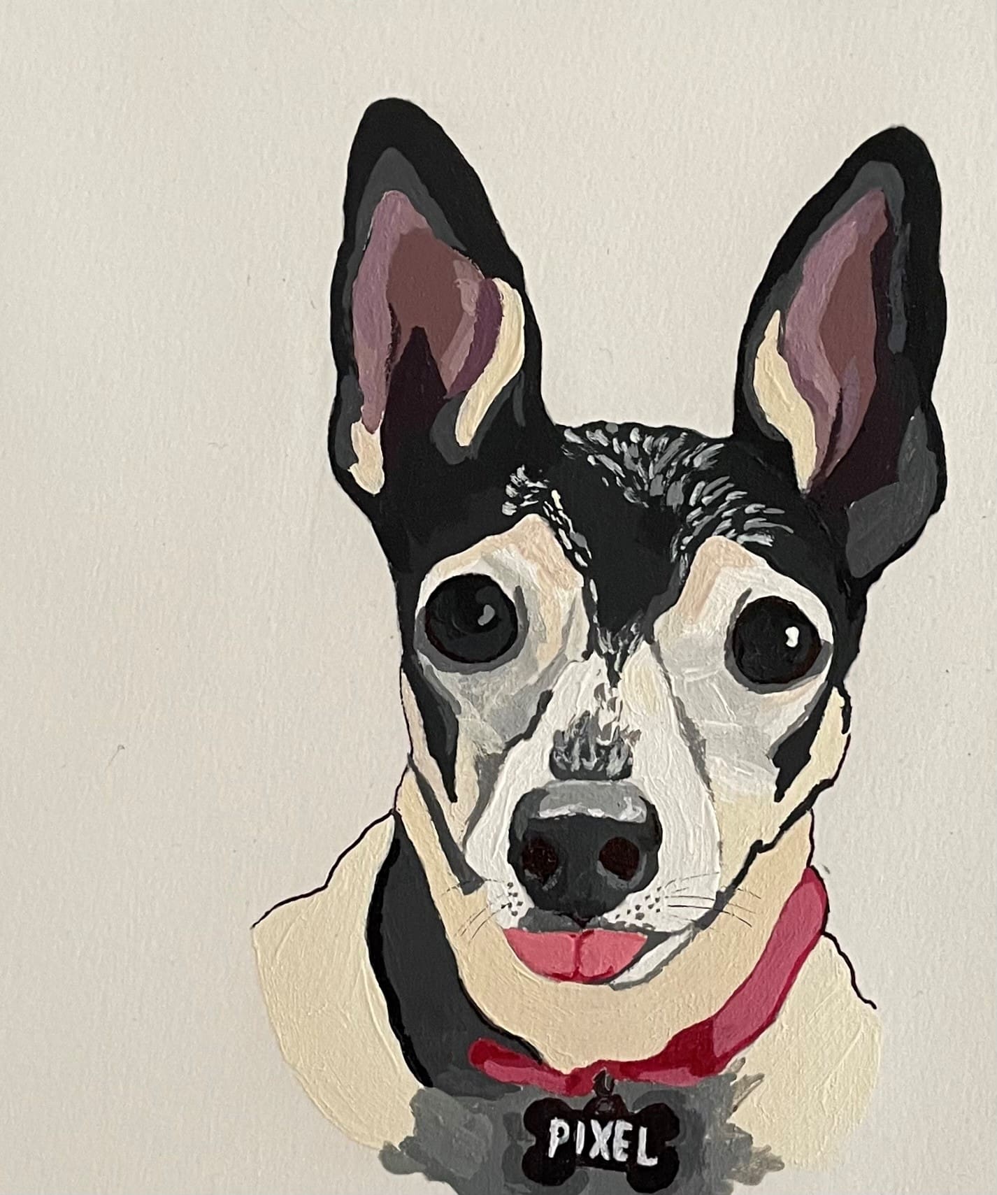 A painting of a dog named Pixel