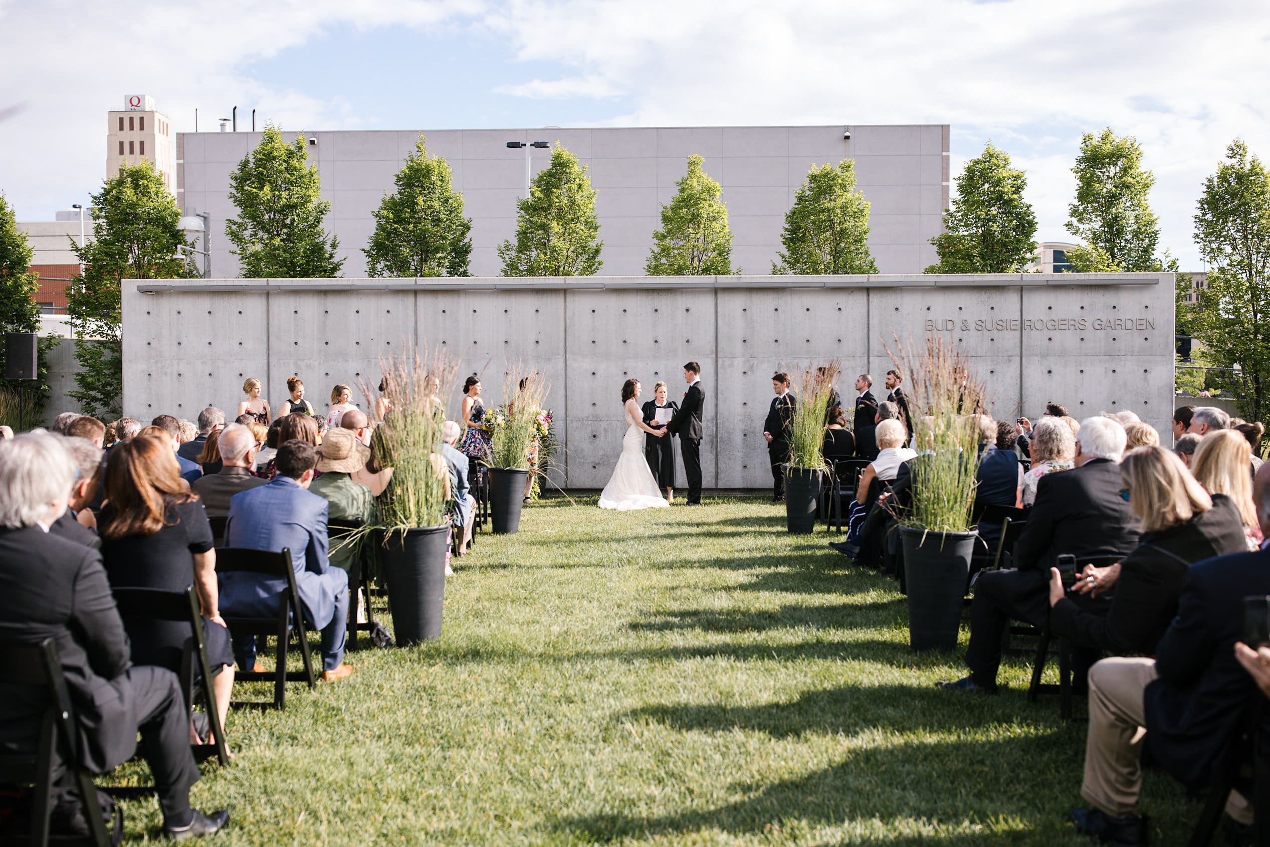 An outdoor wedding in the Bud and Susie Rogers Garden at the Akron Art Museum