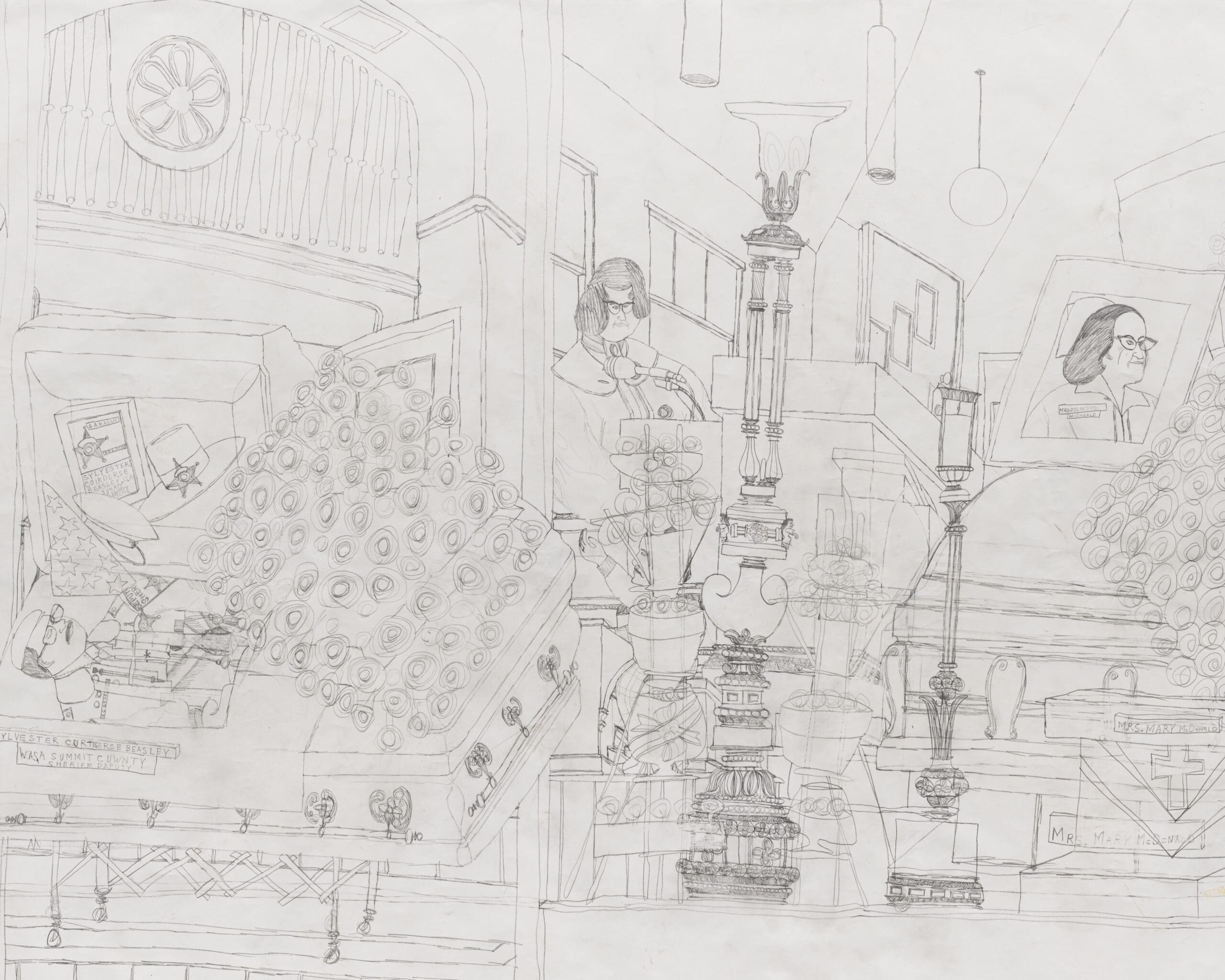 Alfred McMoore. Untitled [Funeral Scene], mid 1990s. Graphite on roll paper. 60 x 540 in. (152.4 x 1371.6 cm). Collection of the Akron Art Museum. Gift of Charles Auerbach, 1995.5