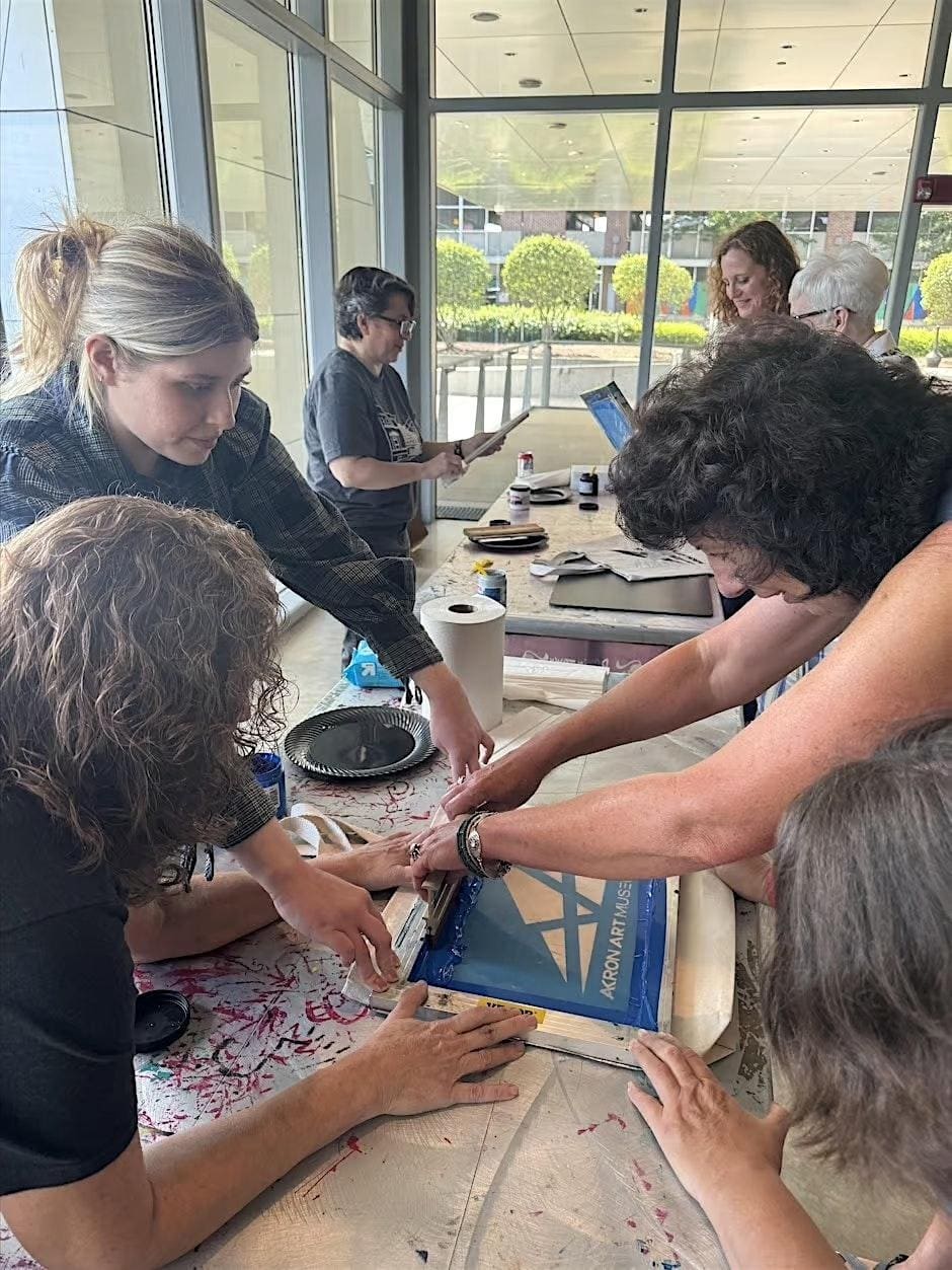 Adults screenprinting at the Akron Art Museum
