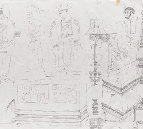 Alfred McMoore. Untitled [Funeral Scene], mid 1990s. Graphite on roll paper. 60 x 540 in. (152.4 x 1371.6 cm). Collection of the Akron Art Museum. Gift of Charles Auerbach, 1995.5